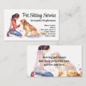 Pet Sitting Service Watercolor Pet Cat Animal Care 名刺 (正面/裏面)