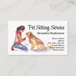 Pet Sitting Service Watercolor Pet Cat Animal Care 名刺
