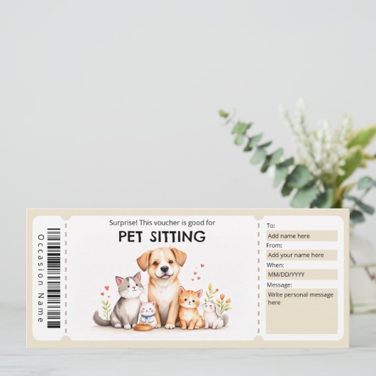 Pet Sitting Voucher 招待状 (スタンド正面)