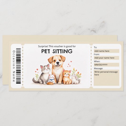 Pet Sitting Voucher 招待状 (正面/裏面)