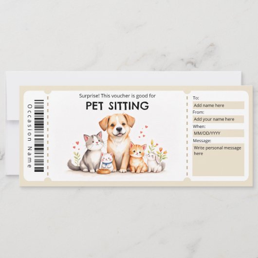 Pet Sitting Voucher 招待状 (正面)