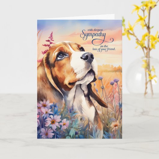 Pet Sympathy Beagle Dog Wildflower Meadow カード (黄色い花)
