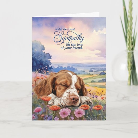 Pet Sympathy Brittany Spaniel Dog Wildflowers カード (正面)