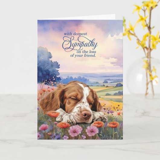 Pet Sympathy Brittany Spaniel Dog Wildflowers カード (黄色い花)