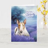 Pet Sympathy Bull Terrier Dog Serene Lavender カード (黄色い花)