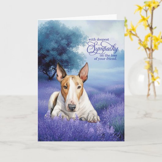 Pet Sympathy Bull Terrier Dog Serene Lavender カード (黄色い花)