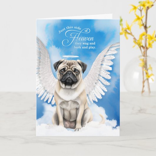 Pet Sympathy Loss of a Dog Pug Angel カード (黄色い花)