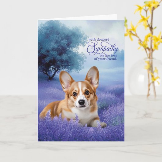 Pet Sympathy Pembroke Welsh Corgi Dog Lavender カード (黄色い花)