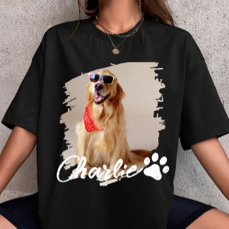 Pet Typograpy Simple Modern Custom Dog Photo Name  Tシャツ