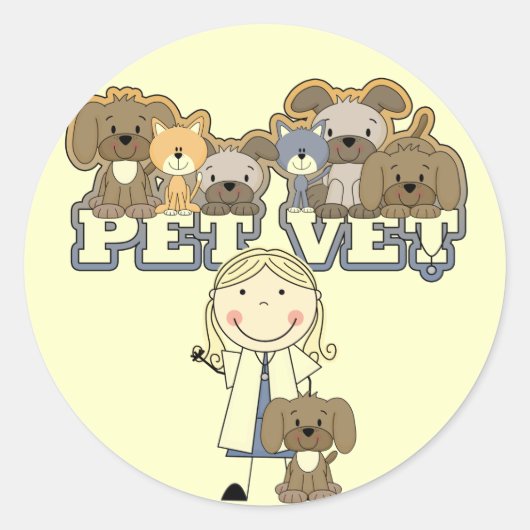 Pet Vet Blond女性Tシャツとギフト ラウンドシール (正面)