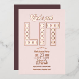 Petal Glow Let's Get Lit Retro Christmas Party 箔招待状