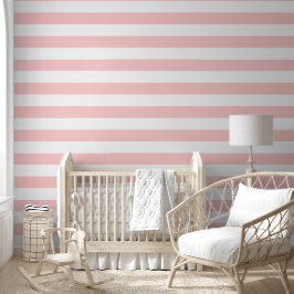 Petal Pink and White Wide Horizontal Stripes 壁紙