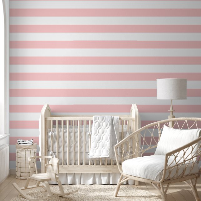 Petal Pink and White Wide Horizontal Stripes 壁紙 (キッズ)