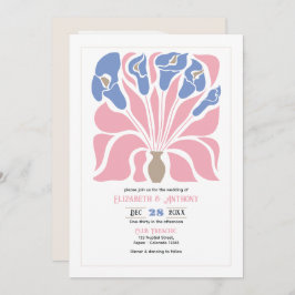 Petal Pink/Cornflower Abstract Floral Boho Wedding 招待状