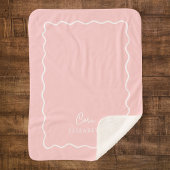 Petal Pink Wavy Border Monogrammed シェルパブランケット