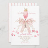 Petals and Prosecco Blush Bow Petals Bridal Shower 招待状 (正面/裏面)