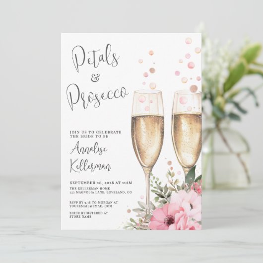 Petals And Prosecco Bridal Shower 招待状 (スタンド正面)