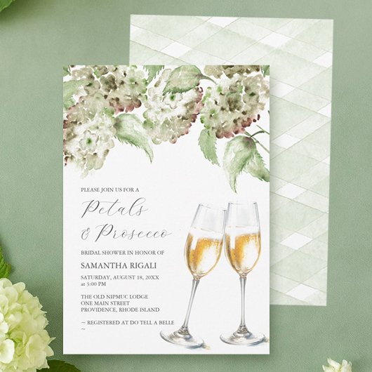 Petals and Prosecco Bridal Shower Invite Hydrangea 招待状