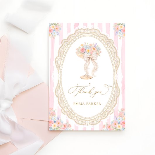 Petals and Prosecco Floral Bridal Shower サンキューカード