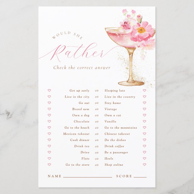 Petals and Prosecco Floral Bridal Shower Game (正面)