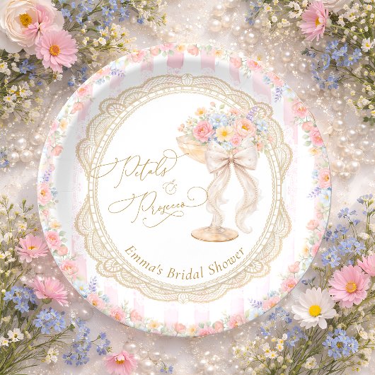 Petals and Prosecco Pink and Gold Bridal Shower ペーパープレート