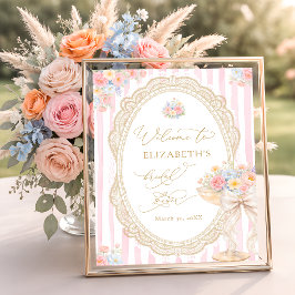 Petals and Prosecco Pink Bridal Shower Welcome ポスター