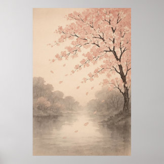 Petals on the River Springtime Serenity ポスター