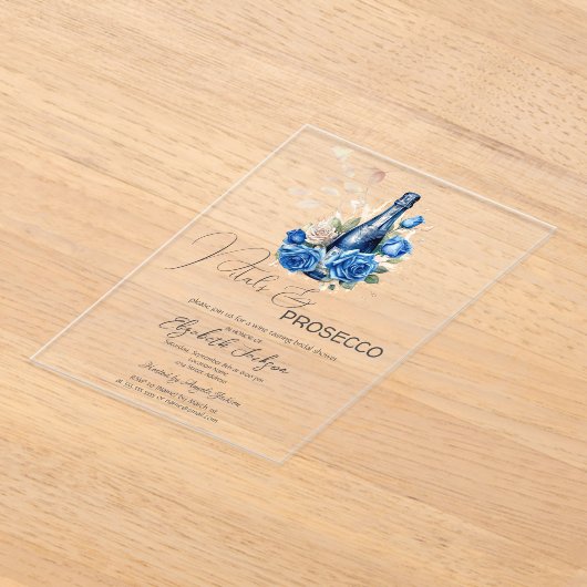 Petals & Prosecco Blue Roses Champagne アクリル招待状 (レイダウン)