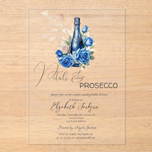 Petals & Prosecco Blue Roses Champagne アクリル招待状 (正面)