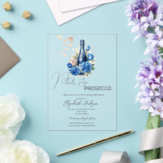 Petals & Prosecco Blue Roses Champagne アクリル招待状 (インサイチュ (ウェディング))