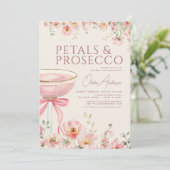 Petals & Prosecco Blush Pink Bow Bridal Shower  招待状 (スタンド正面)