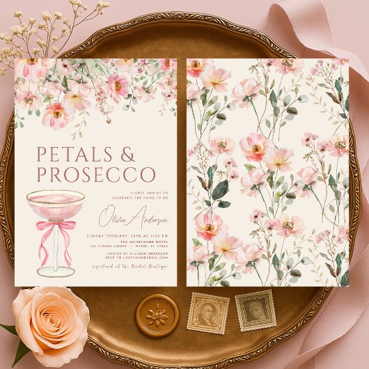 Petals & Prosecco Blush Pink Bridal Shower  招待状