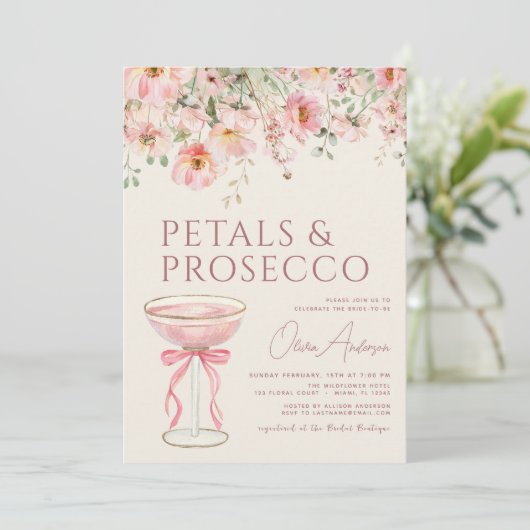 Petals & Prosecco Blush Pink Bridal Shower  招待状 (スタンド正面)