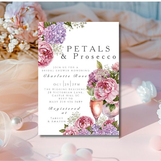 Petals & Prosecco Bridal Shower floral  招待状