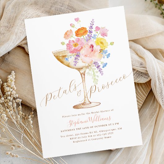 Petals & Prosecco Floral Bridal Shower Invitation 招待状