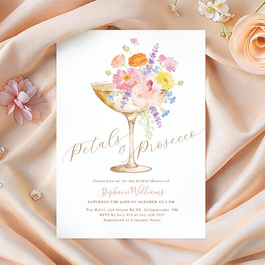 Petals & Prosecco Floral Bridal Shower Invitation 招待状