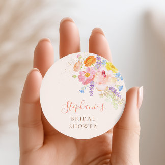 Petals & Prosecco Floral Bridal Shower Stickers ラウンドシール