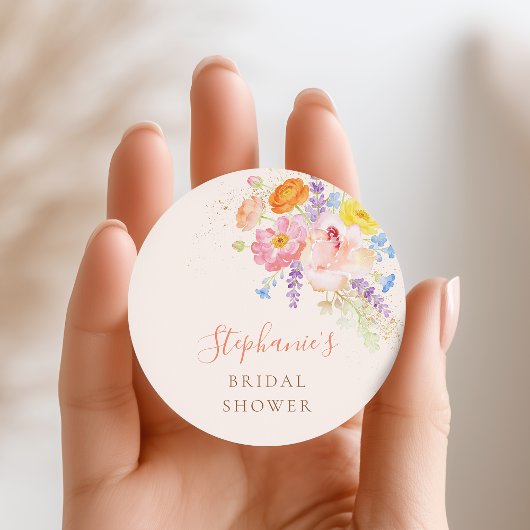 Petals & Prosecco Floral Bridal Shower Stickers ラウンドシール