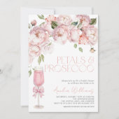 Petals & Prosecco Pink Bow Floral Bridal Shower 招待状 (正面)