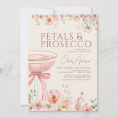 Petals & Prosecco Pink Coquette Bow Bridal Shower  招待状 (正面)