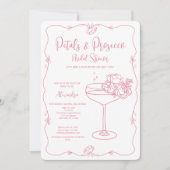 Petals Prosecco Pink Hand Drawn Bridal Shower 招待状 (正面)
