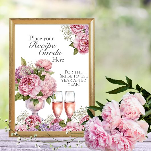 Petals & Prosecco Recipe Cards Here Sign 招待状