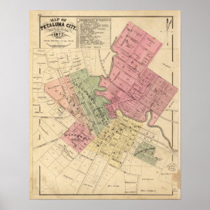 Petaluma都市1877年の地図 ポスター
