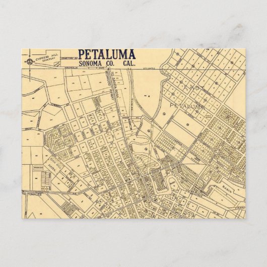 Petaluma CA Vintage Map Postcard ポストカード (正面)