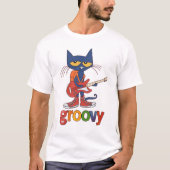 Pete the Cat Guitar Tee, Groovy Cartoon Cat Tシャツ (正面)