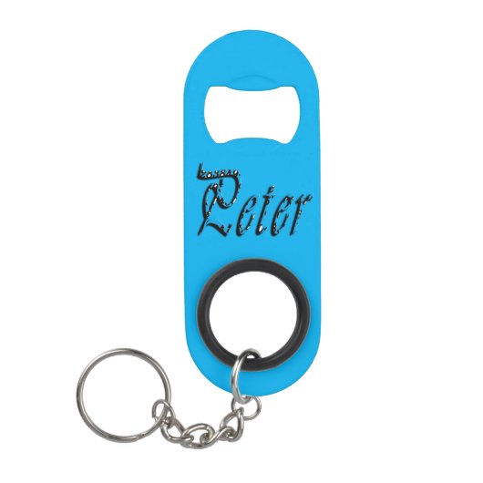 "Peter" 青い数字入り ピーター 名前 キーホルダー栓抜き (正面)