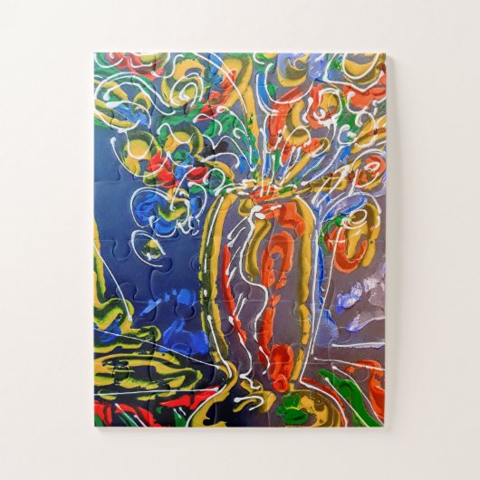 Peter Maxカラフル水色花付き花瓶 ジグソーパズル (縦)