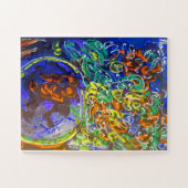 Peter Maxカラフル水色花付き花瓶 ジグソーパズル (横)