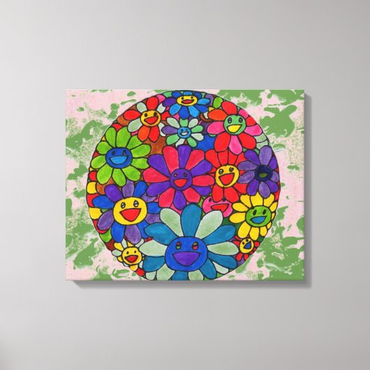 「peter max artスタイル」笑顔の花ボールキャンバス キャンバスプリント (正面)