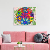 「peter max artスタイル」笑顔の花ボールキャンバス キャンバスプリント (インサイチュ (リビング))